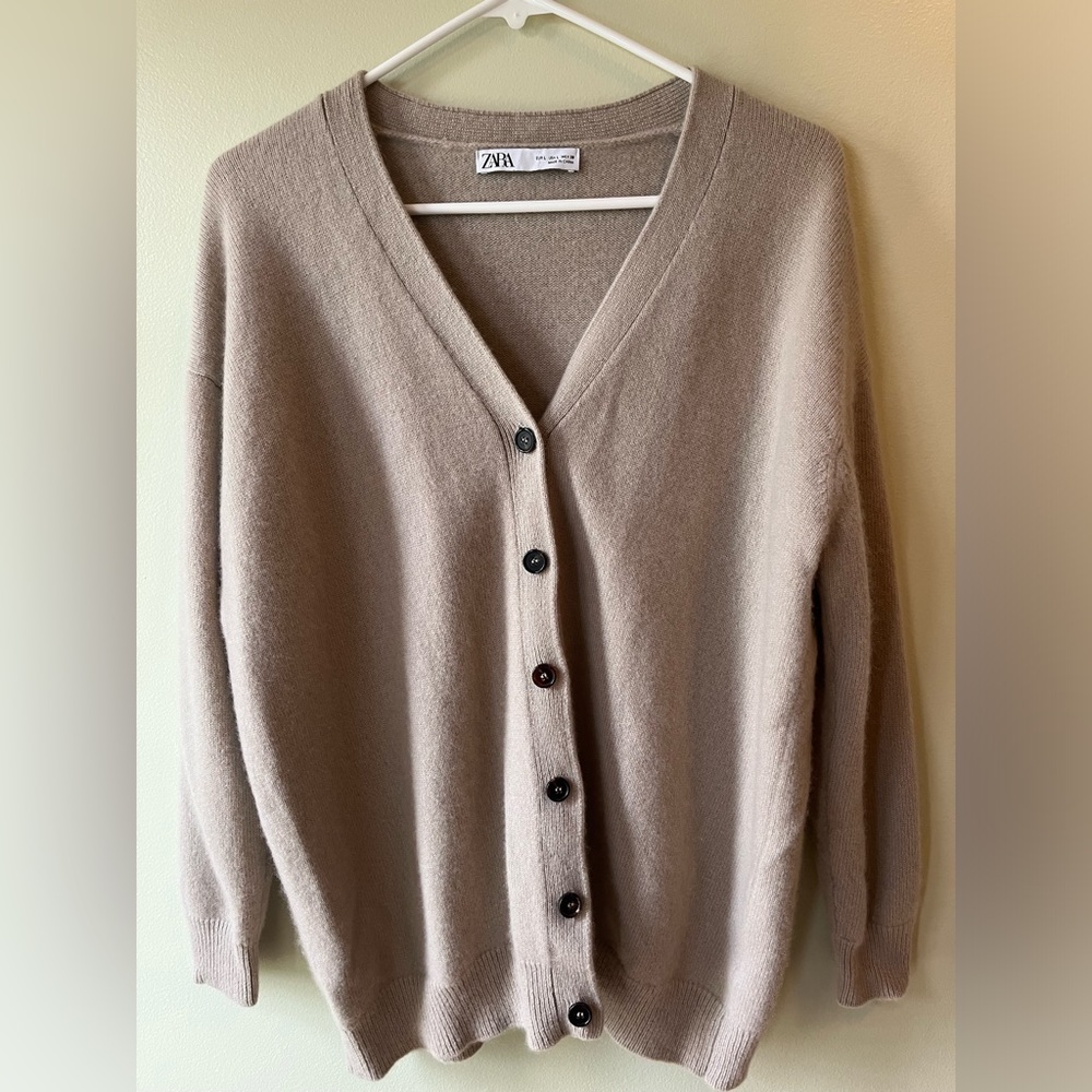 Zara Cashmere Cardigan  Size Large  Tan